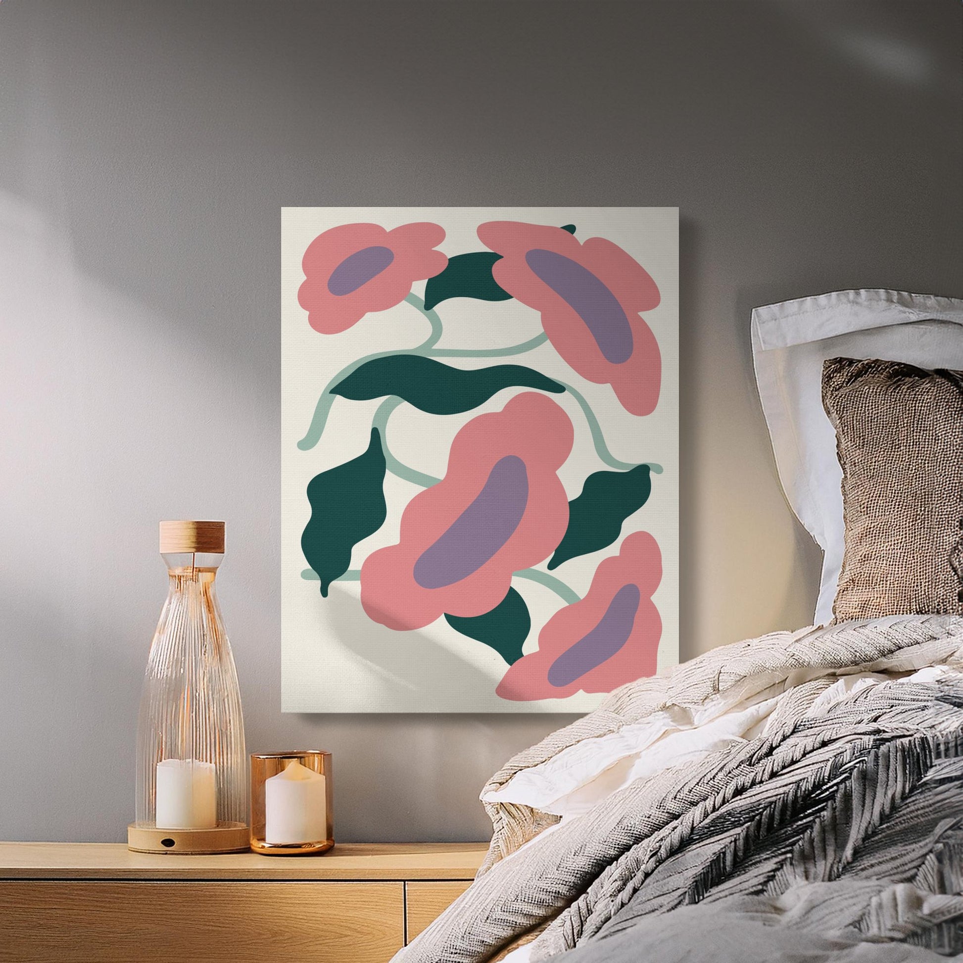 Premium Poster of Abstract Pink Floral Wall Art Flower Canvas Wraps