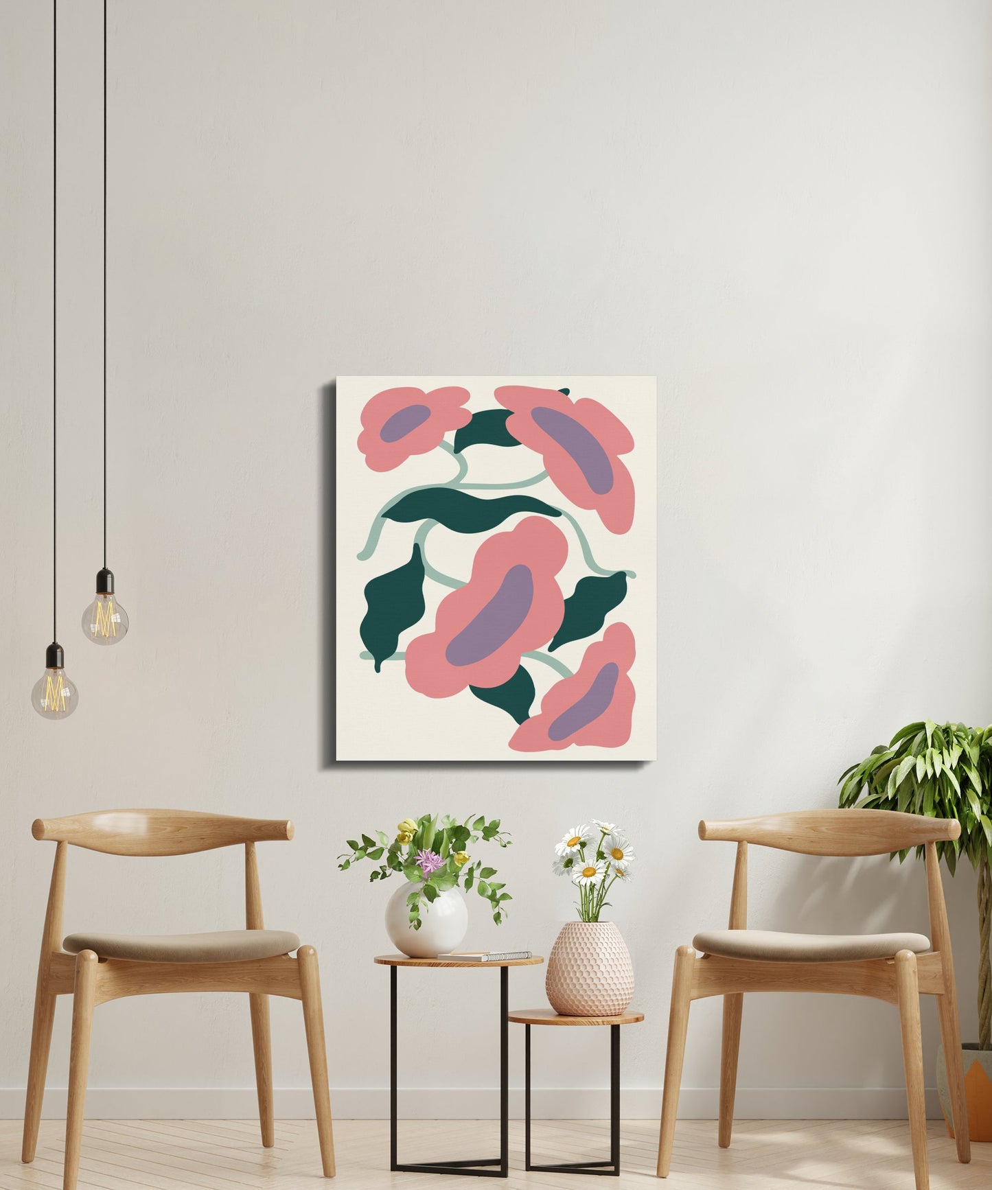 Premium Poster of Abstract Pink Floral Wall Art Flower Canvas Wraps