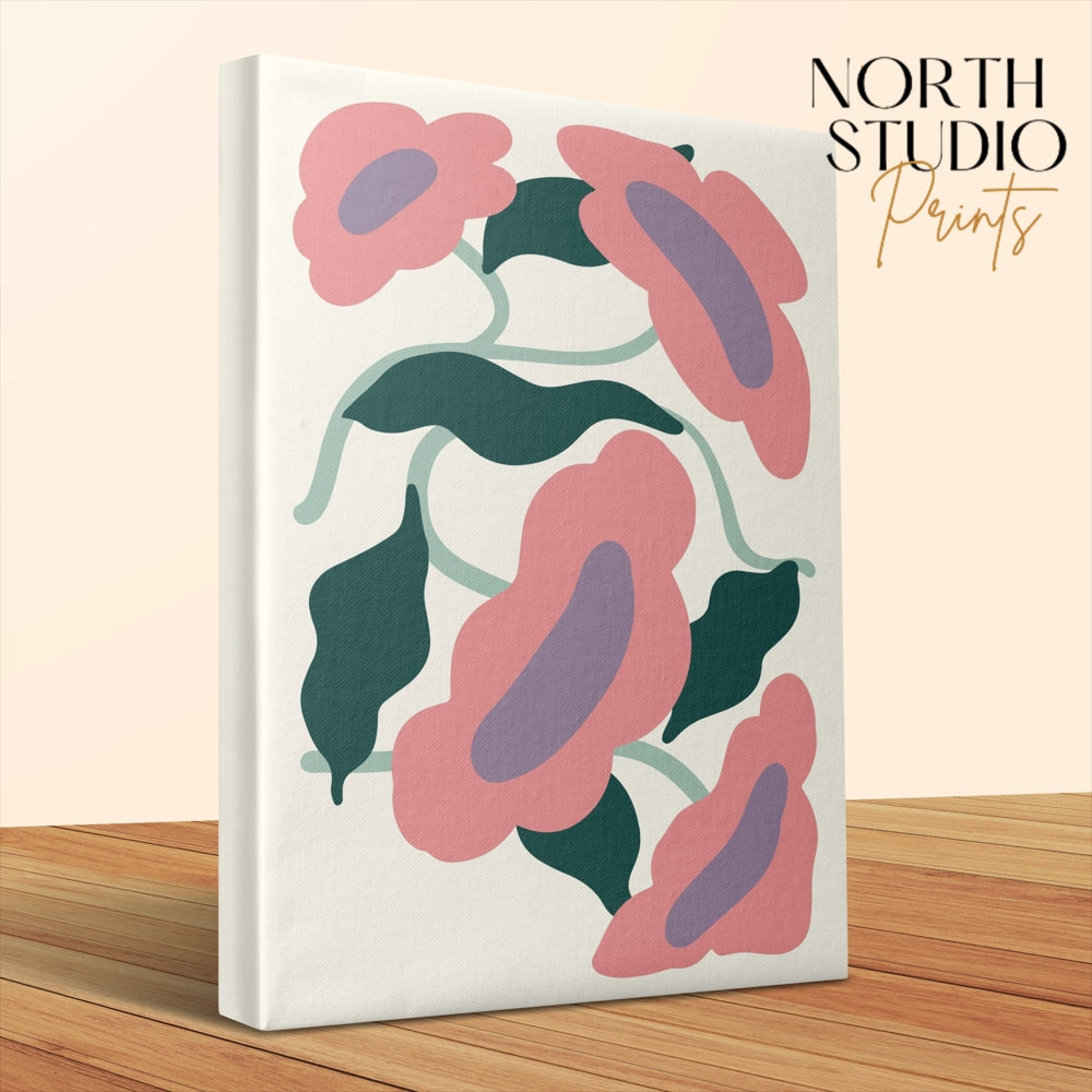 Premium Poster of Abstract Pink Floral Wall Art Flower Canvas Wraps