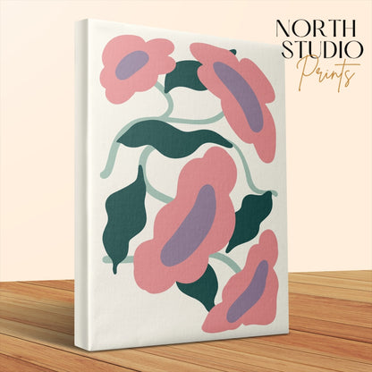 Premium Poster of Abstract Pink Floral Wall Art Flower Canvas Wraps