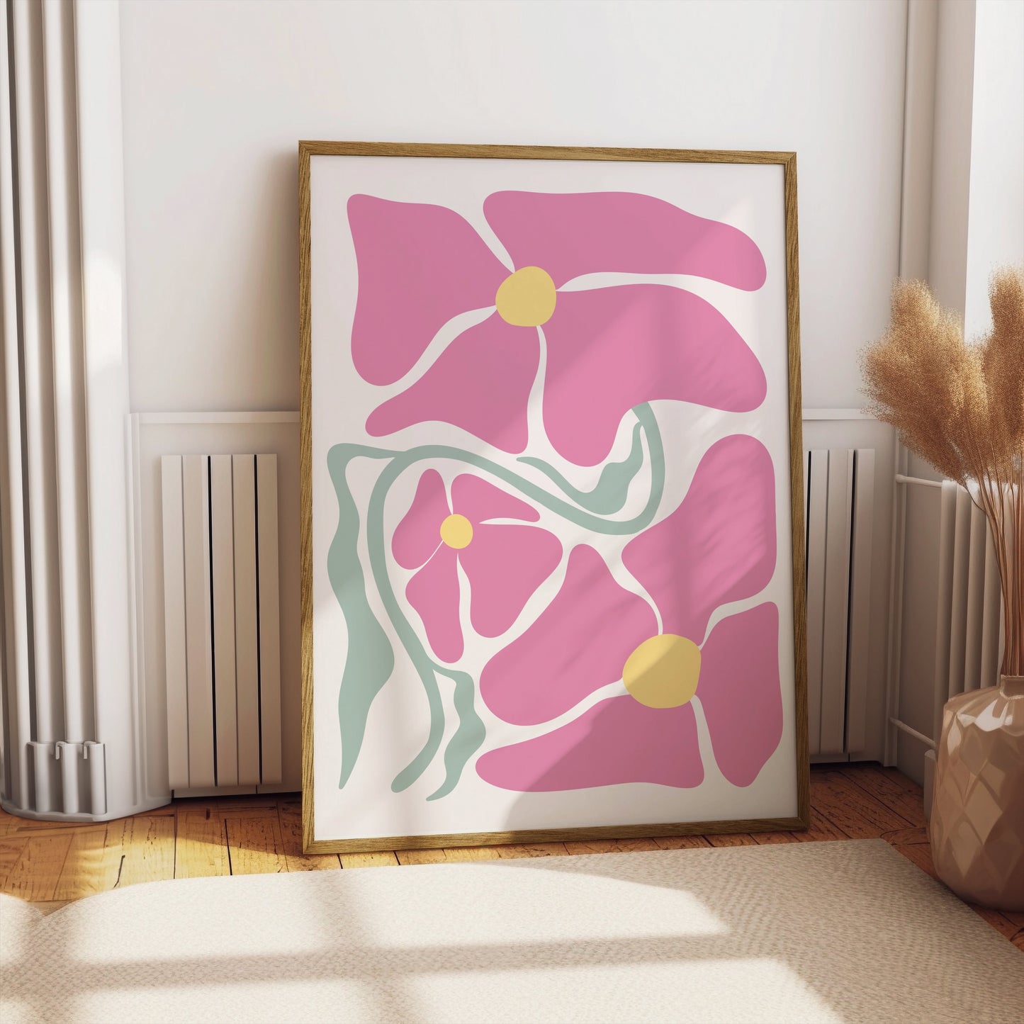 Premium Poster of Abstract Pink Flower Art Print Decorative Wall Posters