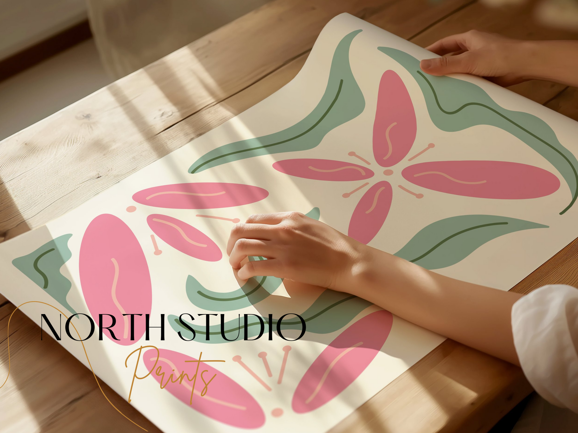 Premium Poster of Abstract Pink and Green Botanical Art Print Posters