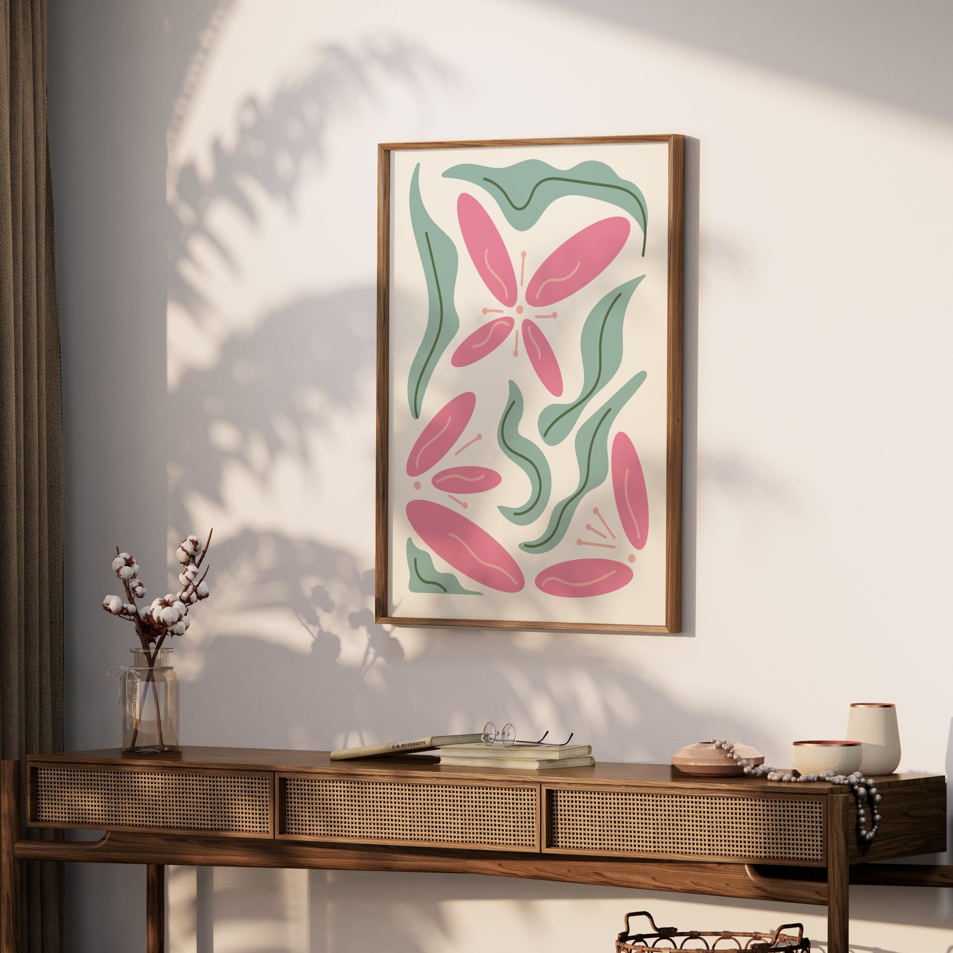Premium Poster of Abstract Pink and Green Botanical Art Print Posters