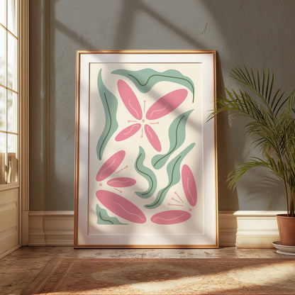 Premium Poster of Abstract Pink and Green Botanical Art Print Posters