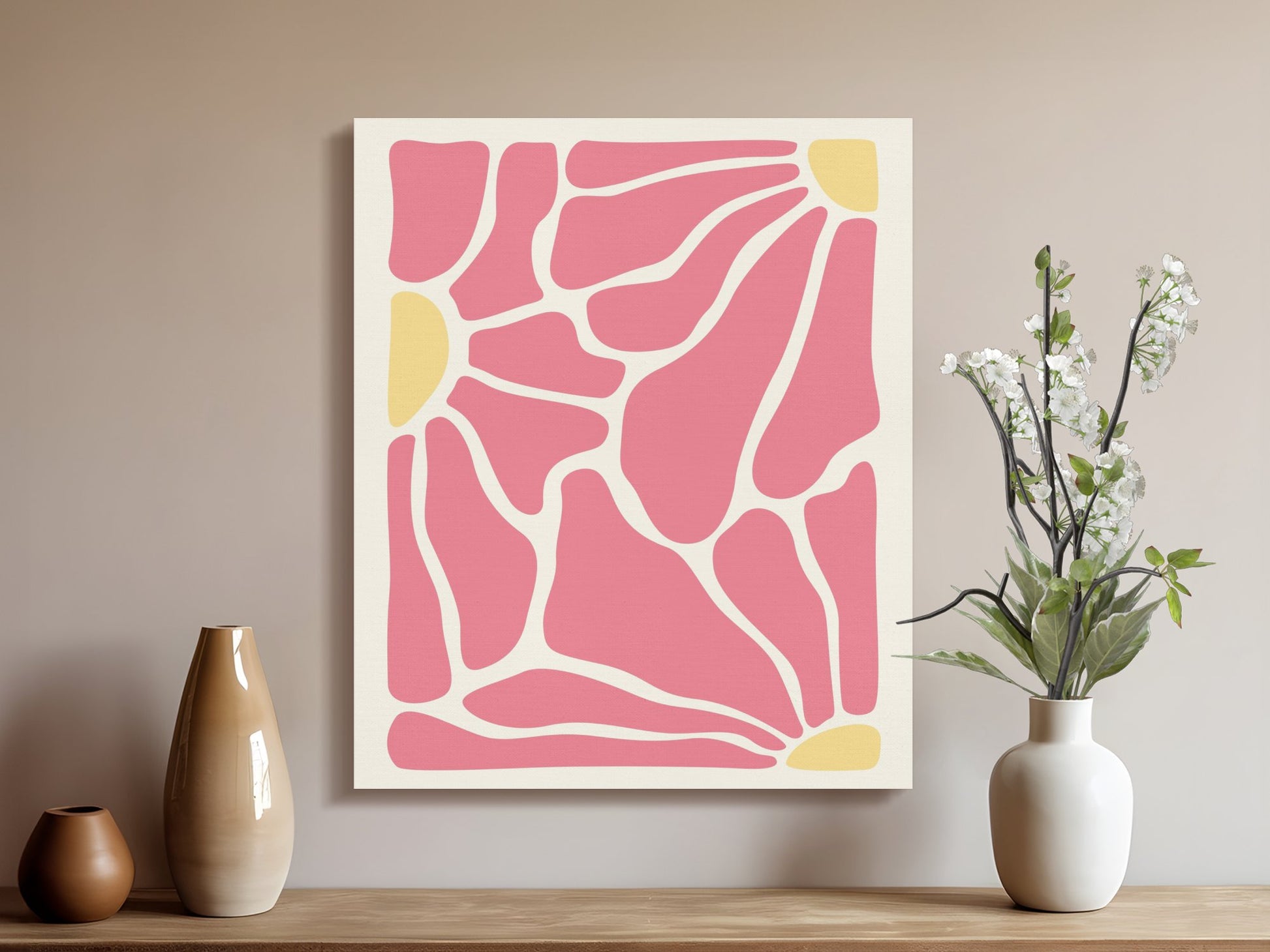 Premium Poster of Abstract Pink and Yellow Floral Wall Art Canvas Wraps