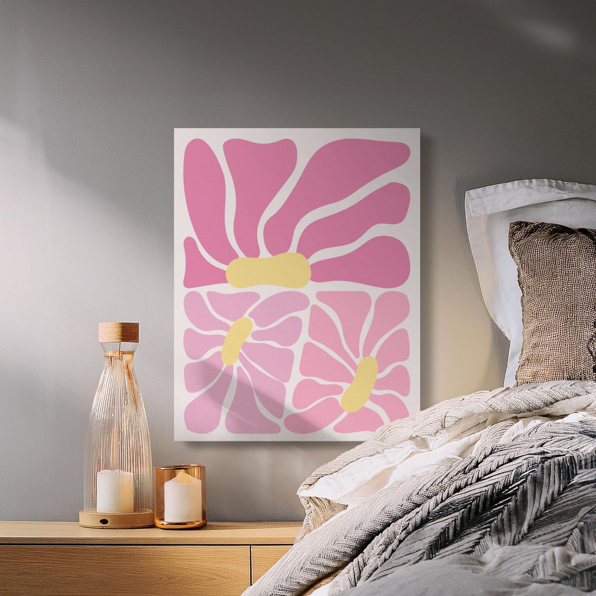 Premium Poster of Abstract Pink and Yellow Flower Art Canvas Wraps