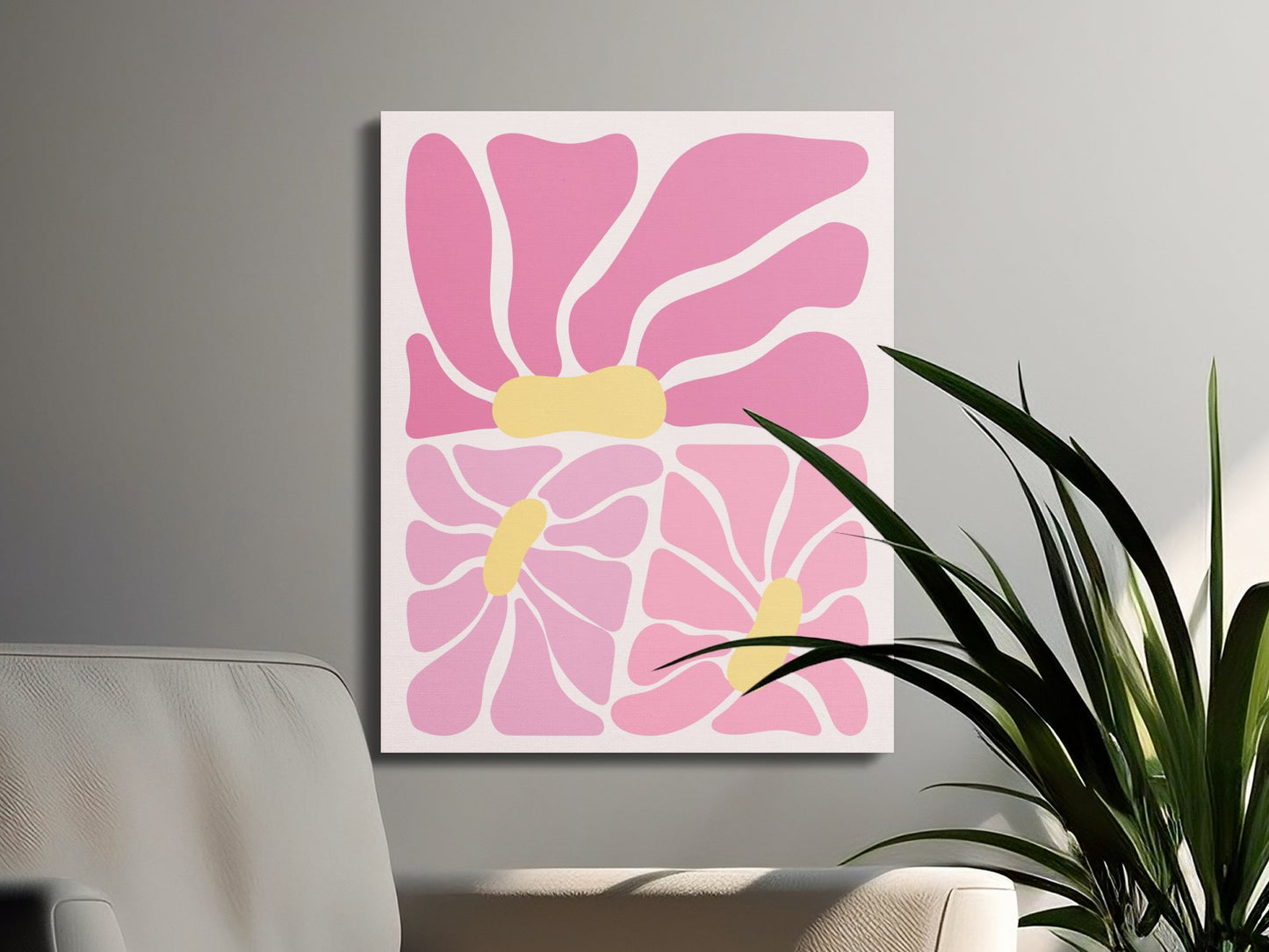 Premium Poster of Abstract Pink and Yellow Flower Art Canvas Wraps