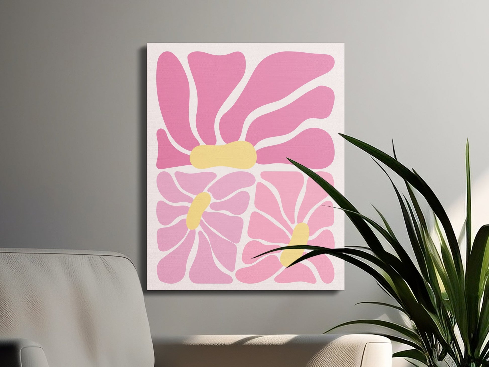 Premium Poster of Abstract Pink and Yellow Flower Art Canvas Wraps