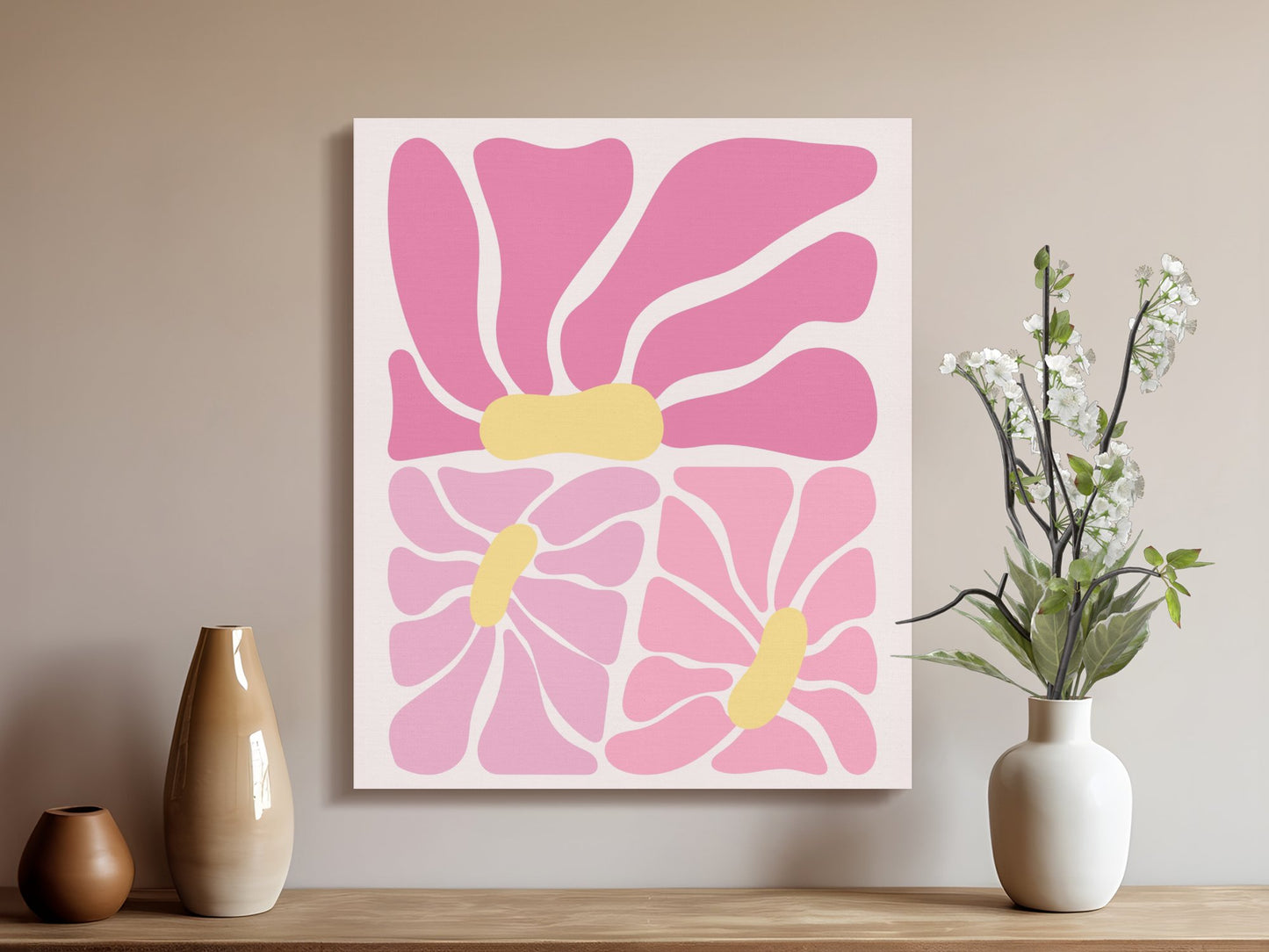 Premium Poster of Abstract Pink and Yellow Flower Art Canvas Wraps