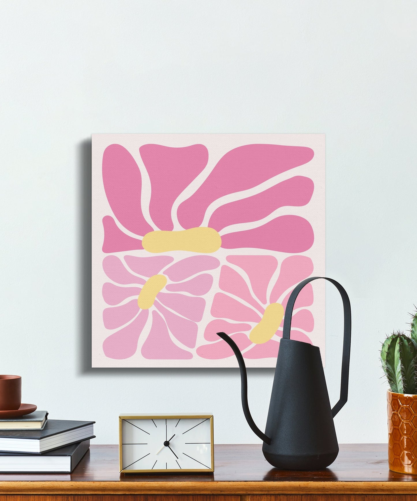 Premium Poster of Abstract Pink and Yellow Flower Art Canvas Wraps