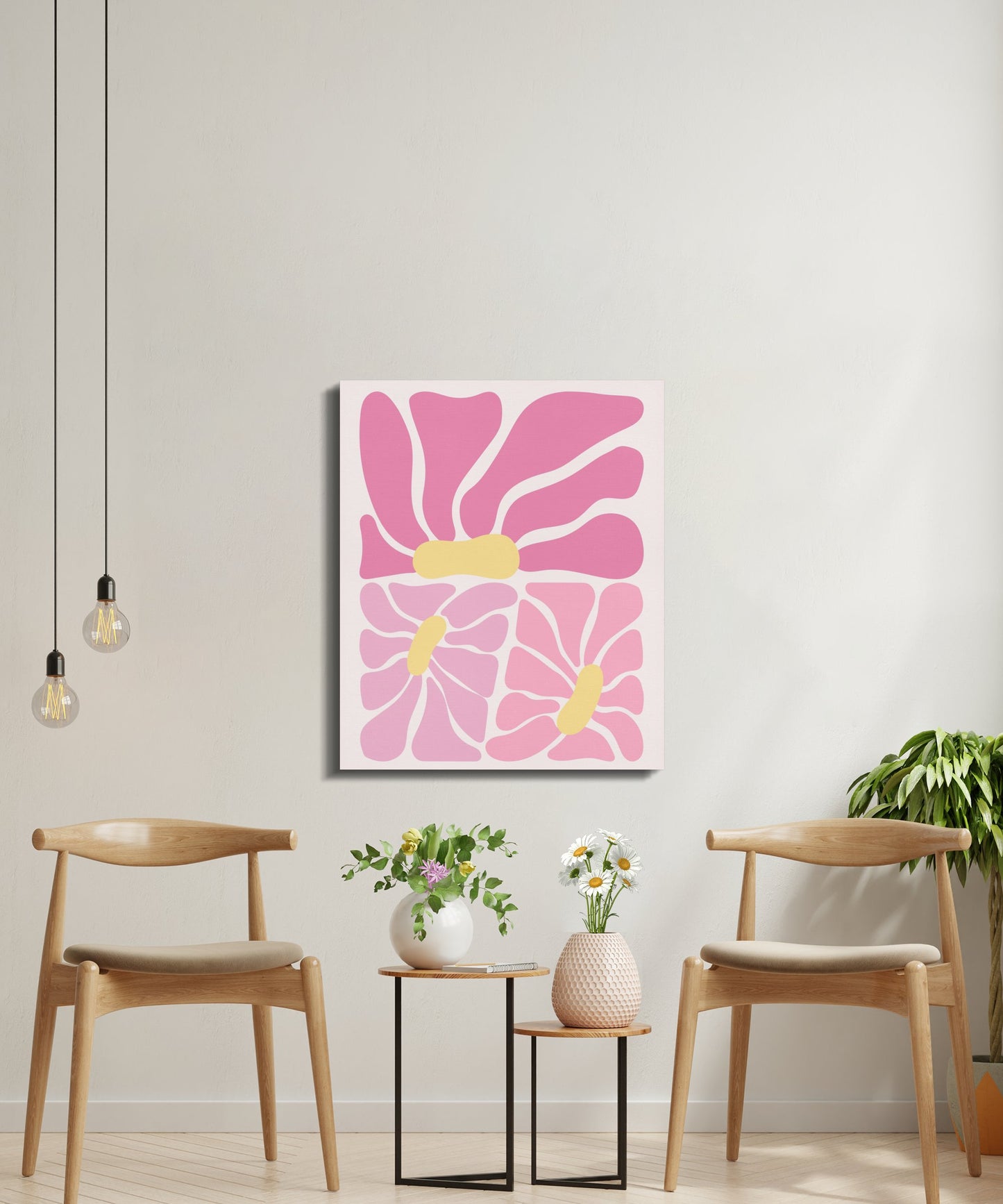 Premium Poster of Abstract Pink and Yellow Flower Art Canvas Wraps