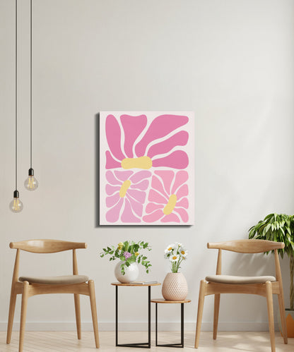 Premium Poster of Abstract Pink and Yellow Flower Art Canvas Wraps