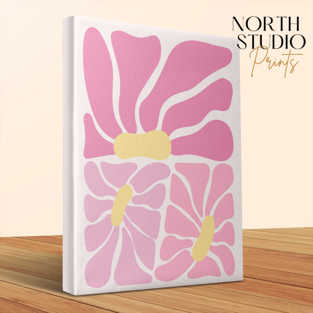 Premium Poster of Abstract Pink and Yellow Flower Art Canvas Wraps
