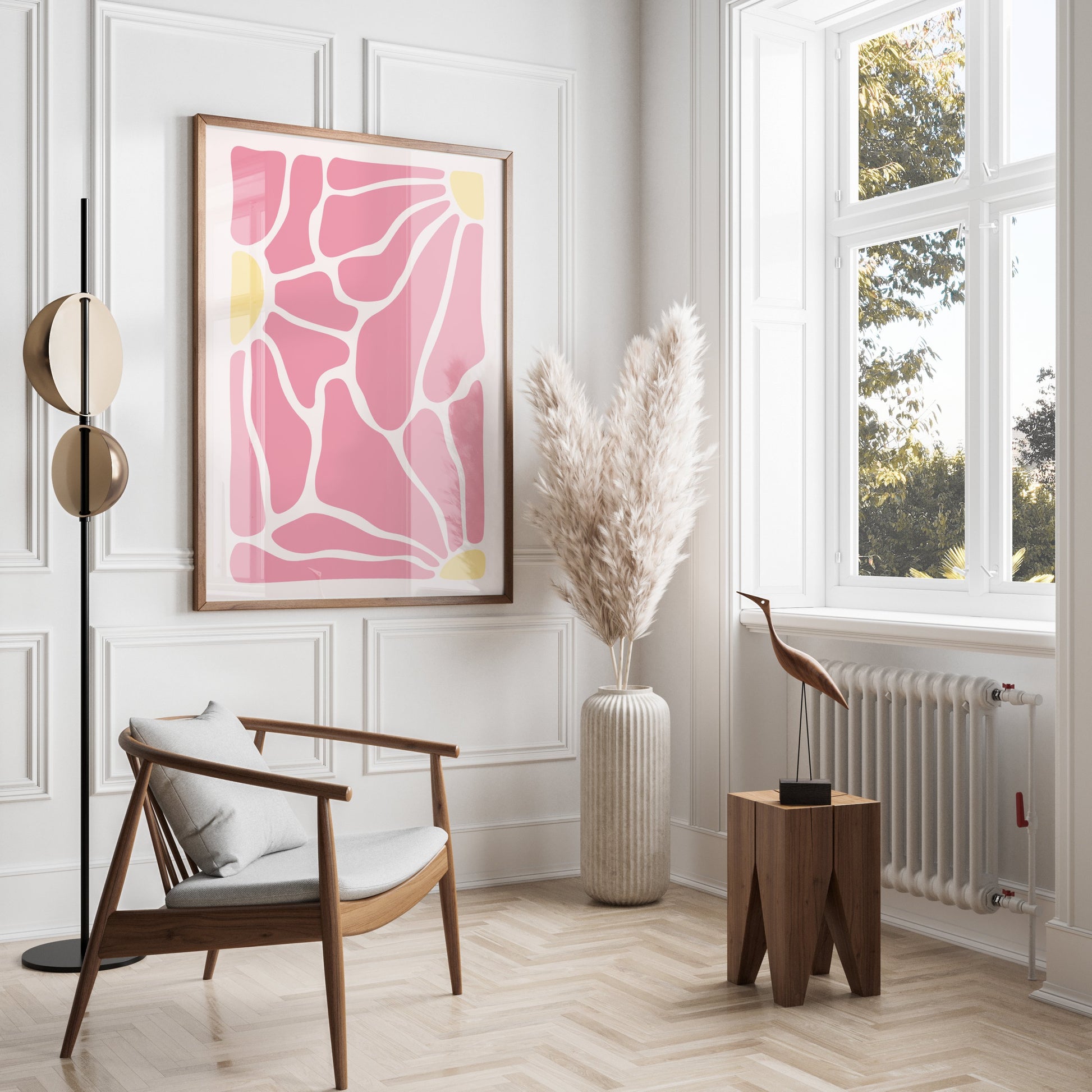 Premium Poster of Abstract Pink and Yellow Geometric Wall Art Posters