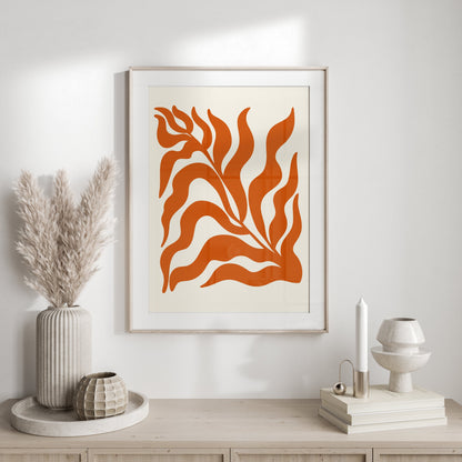 Premium Poster of Abstract Plant Art with Bold Orange Waves Posters