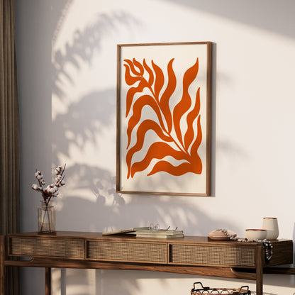 Premium Poster of Abstract Plant Art with Bold Orange Waves Posters