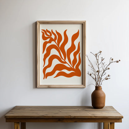 Premium Poster of Abstract Plant Art with Bold Orange Waves Posters