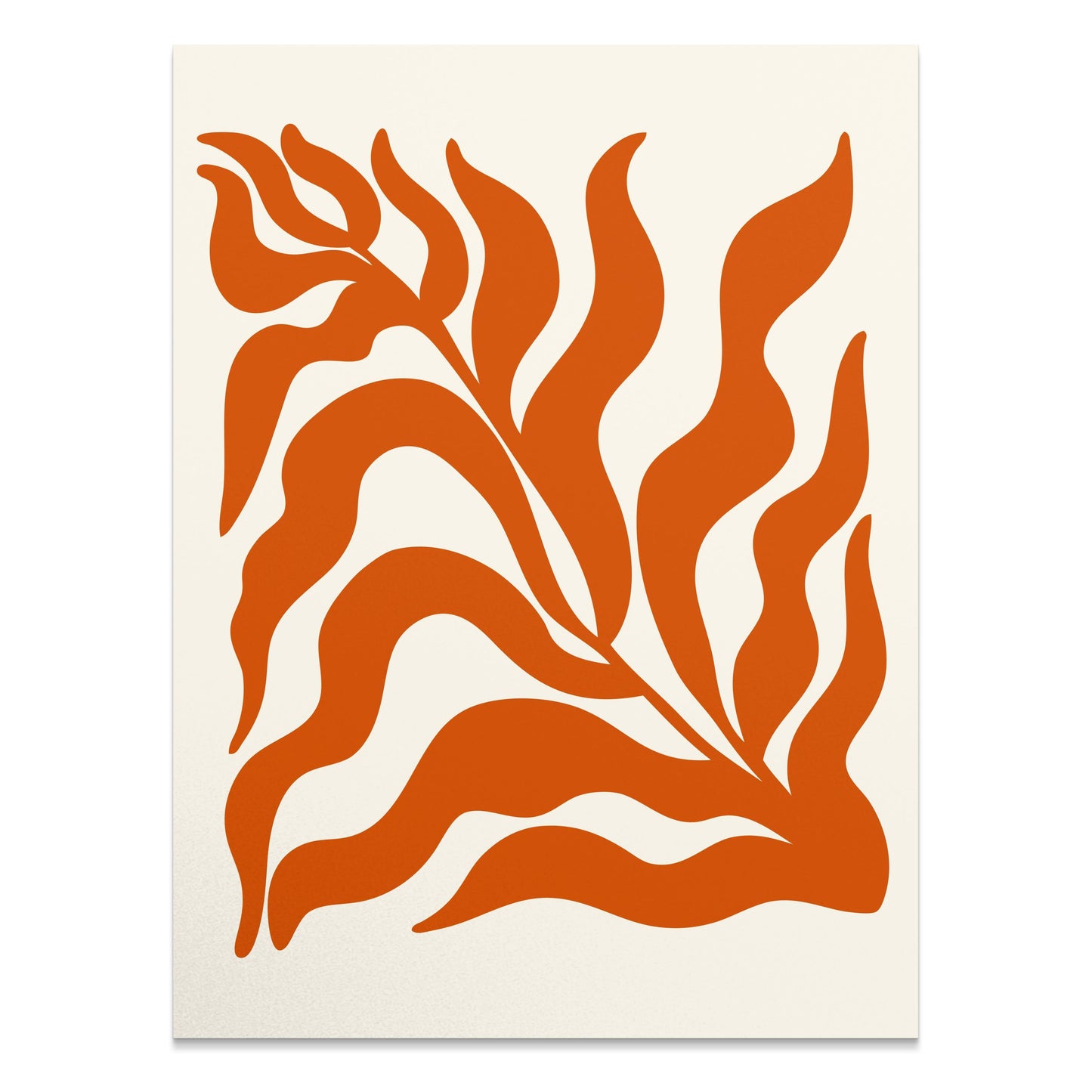 Premium Poster of Abstract Plant Art with Bold Orange Waves Posters