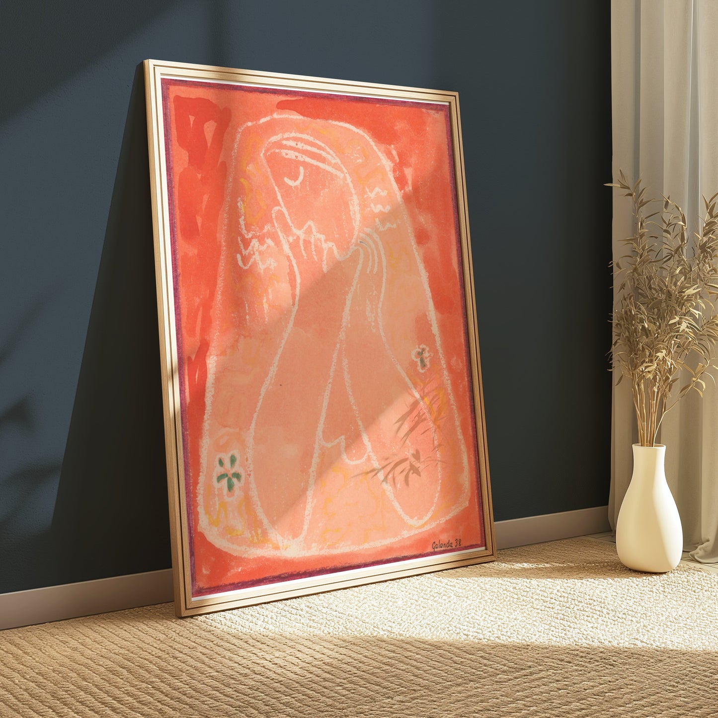 Premium Poster of Abstract Portrait with Red Background Posters