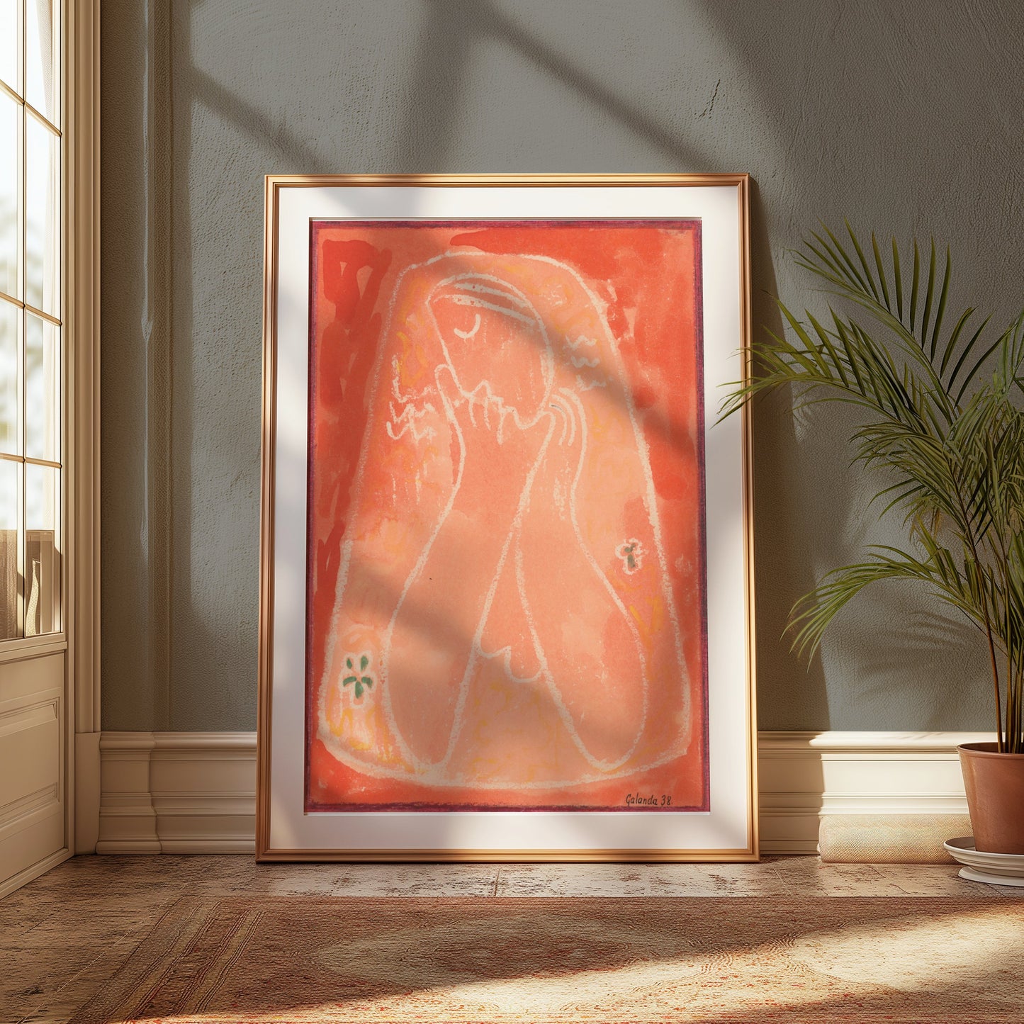 Premium Poster of Abstract Portrait with Red Background Posters