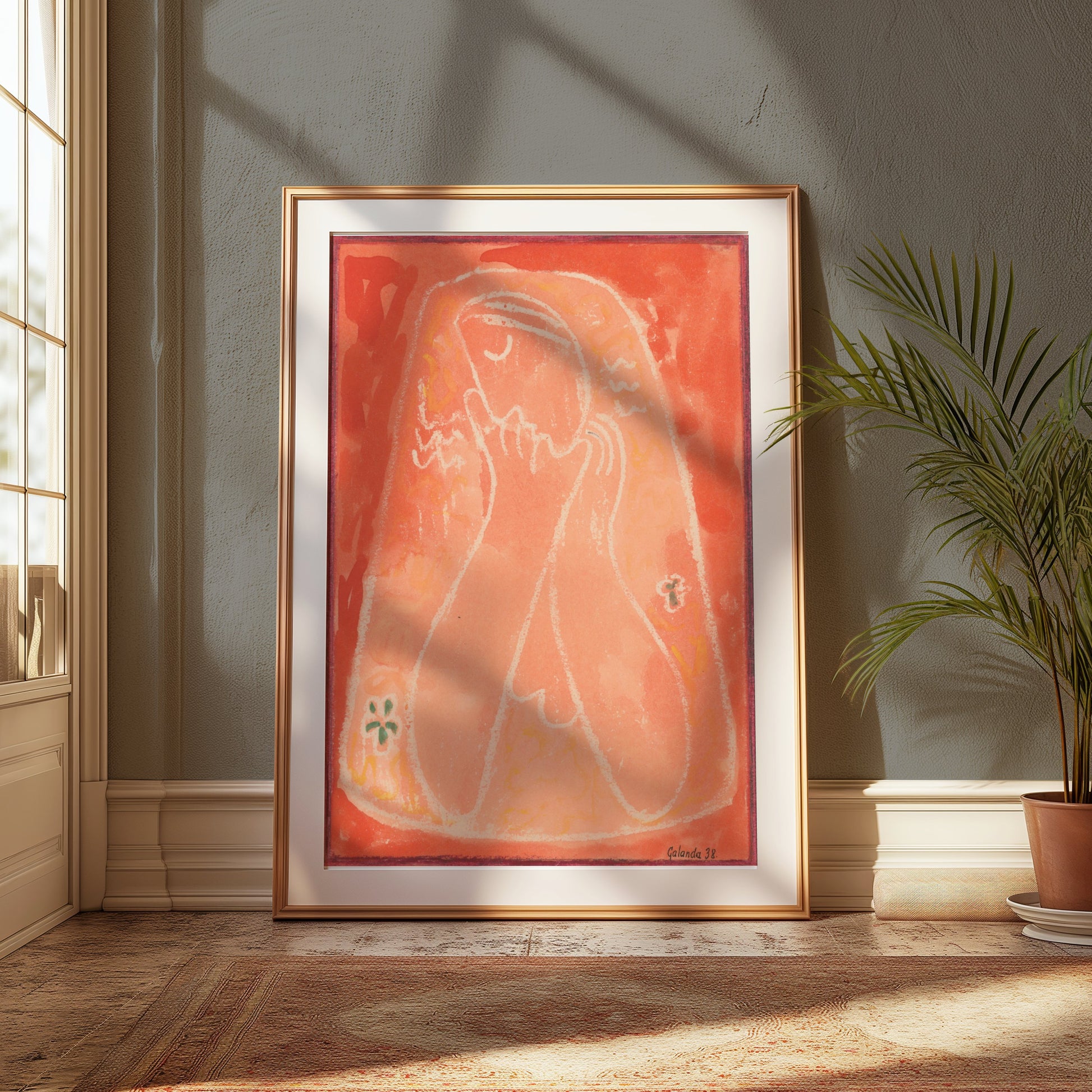 Premium Poster of Abstract Portrait with Red Background Posters