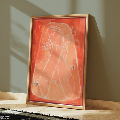 Premium Poster of Abstract Portrait with Red Background Posters