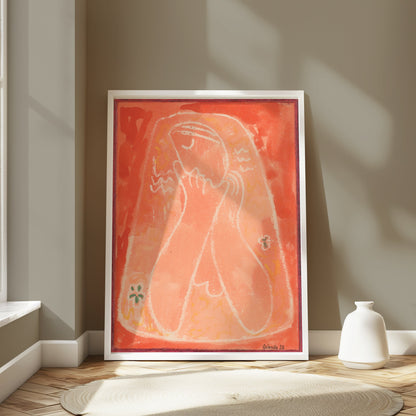 Premium Poster of Abstract Portrait with Red Background Posters