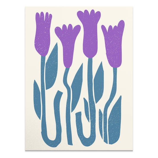 Premium Poster of Abstract Purple Flowers on Blue Stems Art Wall Posters