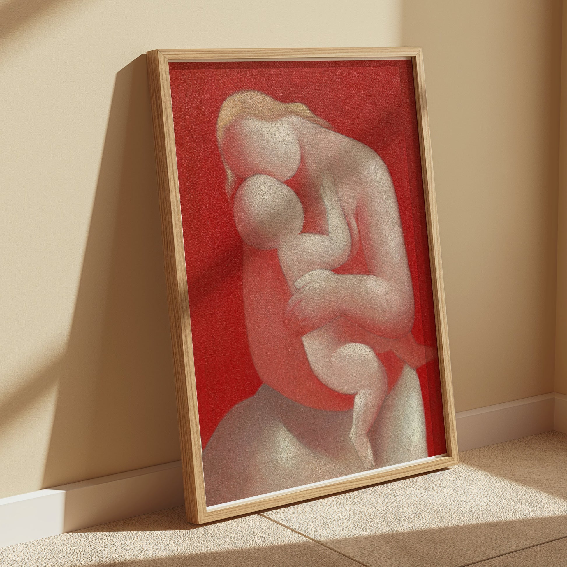 Premium Poster of Abstract Red Background Mother and Child Art Posters