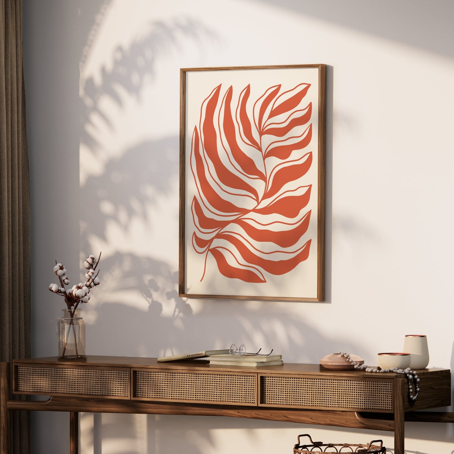 Premium Poster of Abstract Red and Beige Leaf Artistic Design Posters