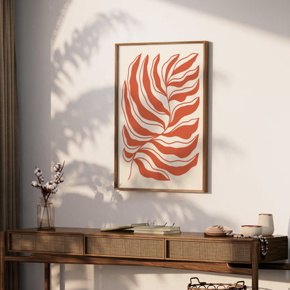 Premium Poster of Abstract Red and Beige Leaf Artistic Design Posters