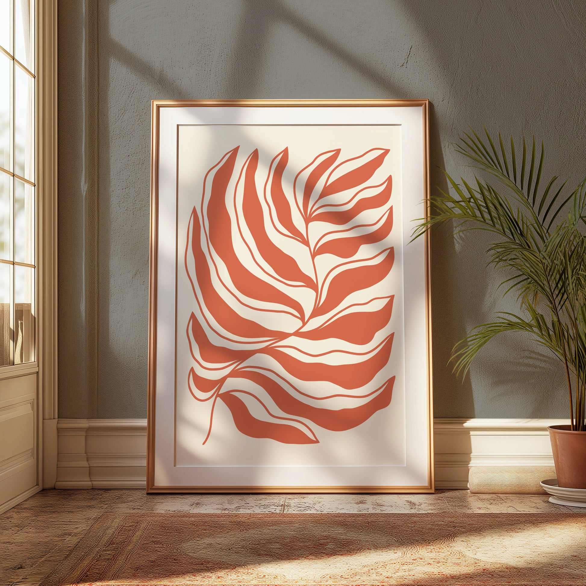 Premium Poster of Abstract Red and Beige Leaf Artistic Design Posters