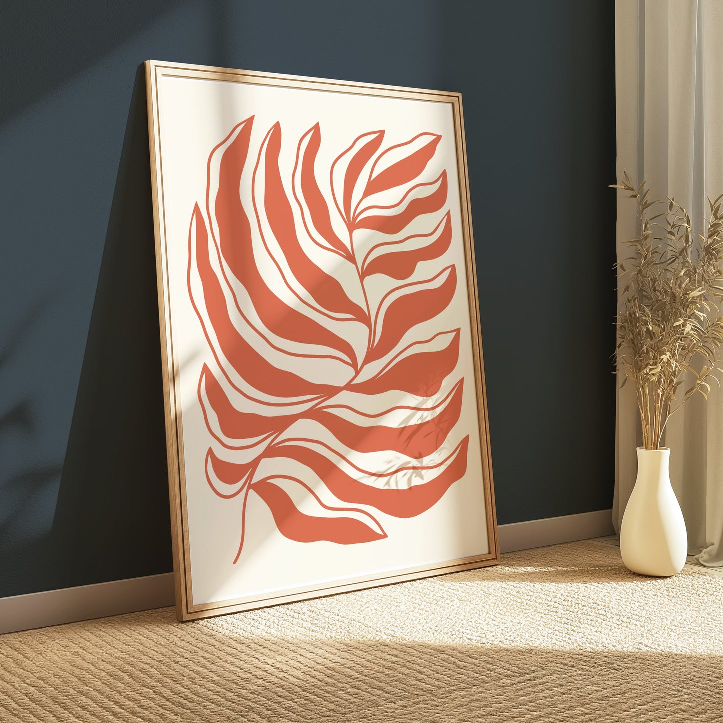 Premium Poster of Abstract Red and Beige Leaf Artistic Design Posters