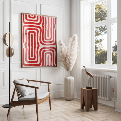 Premium Poster of Abstract Red and White Geometric Pattern Art Posters