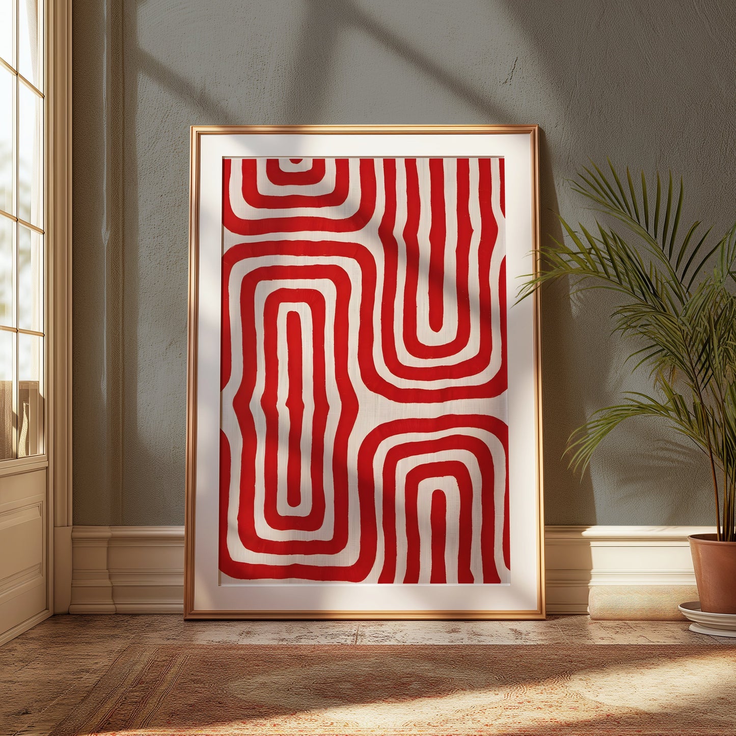 Premium Poster of Abstract Red and White Geometric Pattern Art Posters