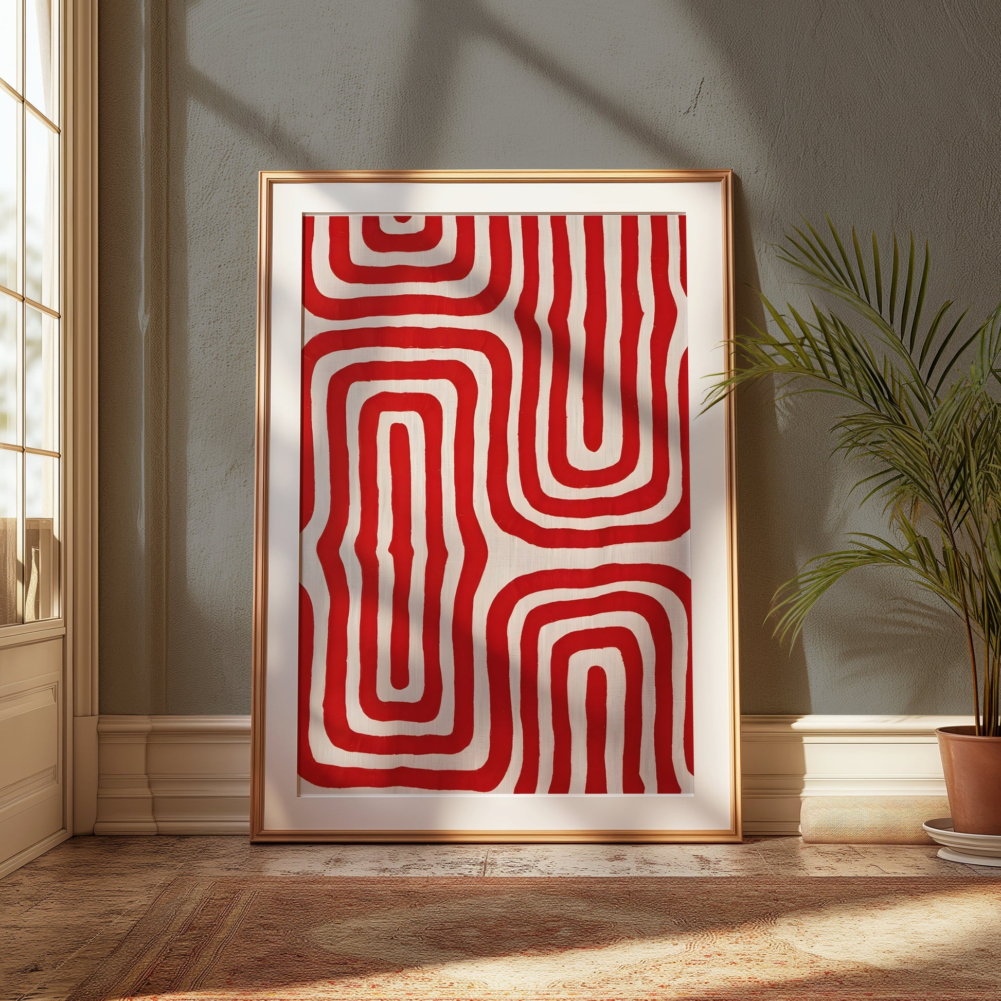 Premium Poster of Abstract Red and White Geometric Pattern Art Posters