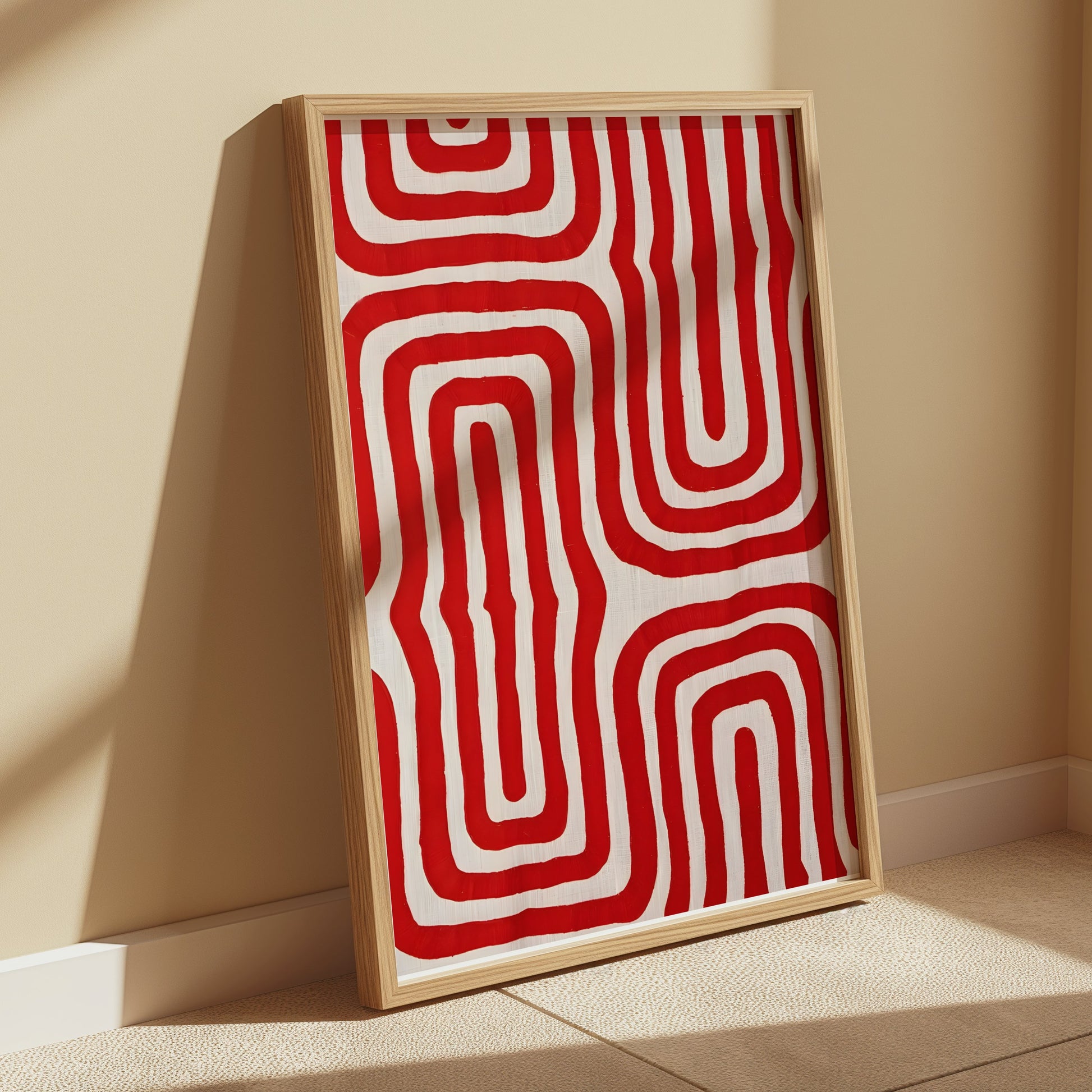 Premium Poster of Abstract Red and White Geometric Pattern Art Posters