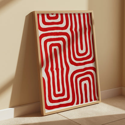 Premium Poster of Abstract Red and White Geometric Pattern Art Posters