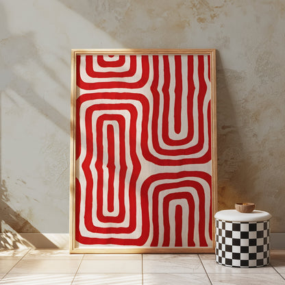 Premium Poster of Abstract Red and White Geometric Pattern Art Posters