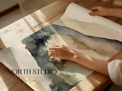 Premium Poster of Abstract Watercolor Landscape Mountain Scene Art Posters