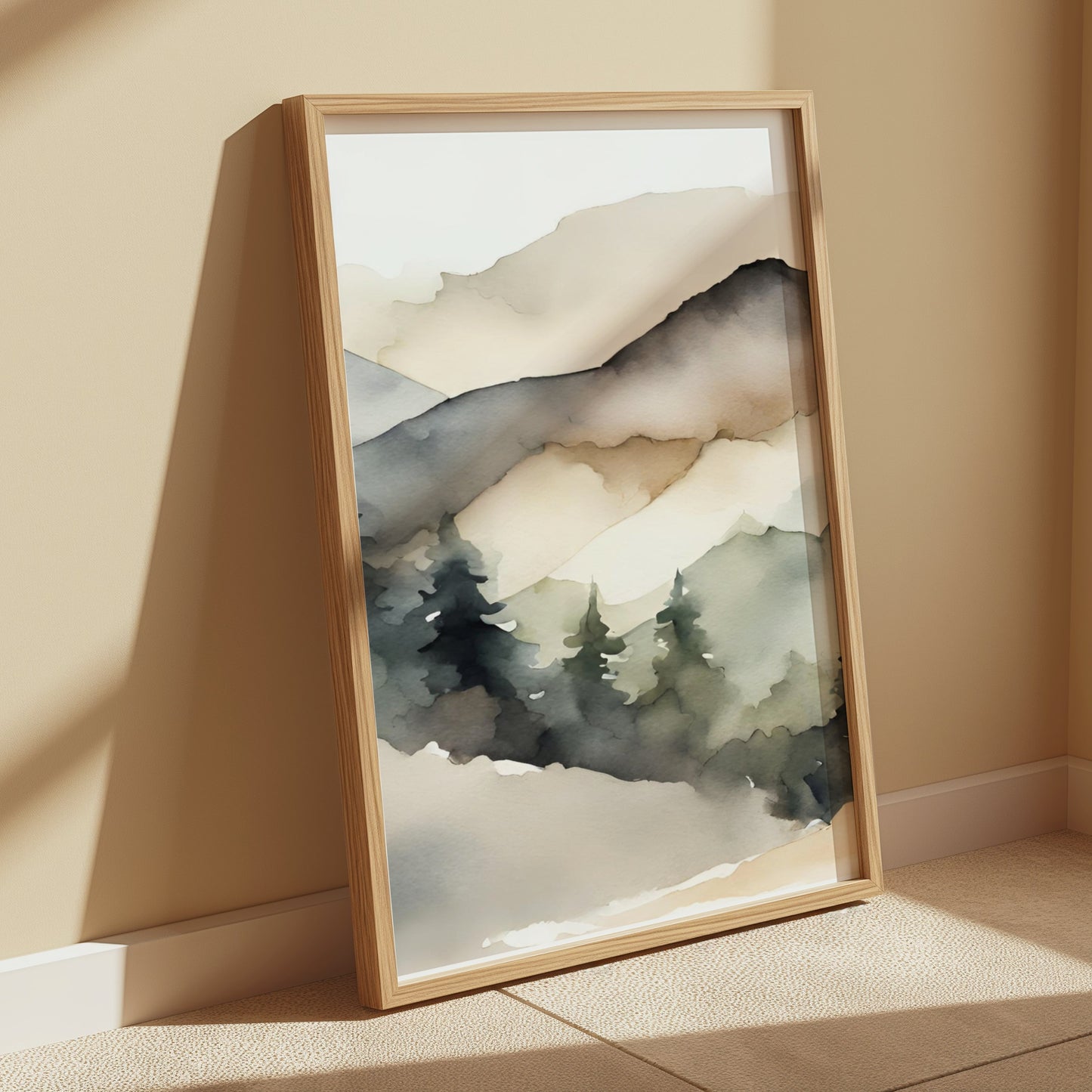 Premium Poster of Abstract Watercolor Landscape Mountain Scene Art Posters