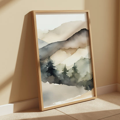 Premium Poster of Abstract Watercolor Landscape Mountain Scene Art Posters