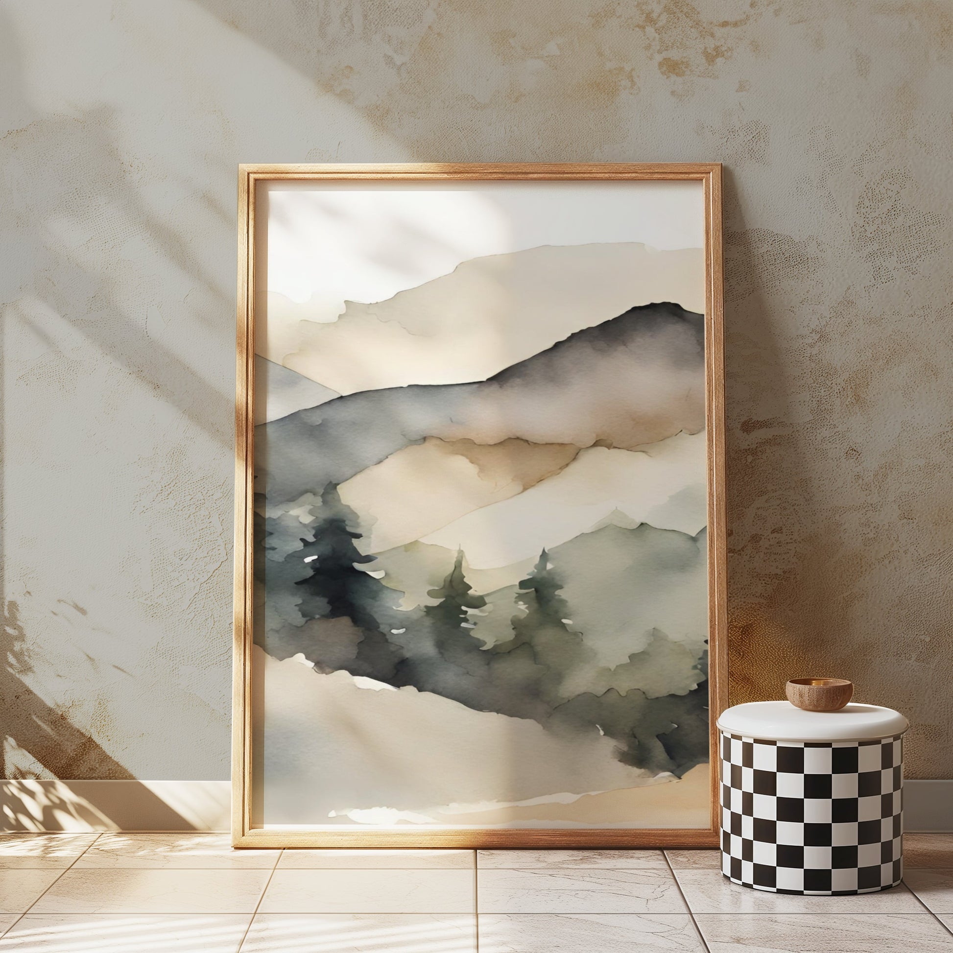 Premium Poster of Abstract Watercolor Landscape Mountain Scene Art Posters