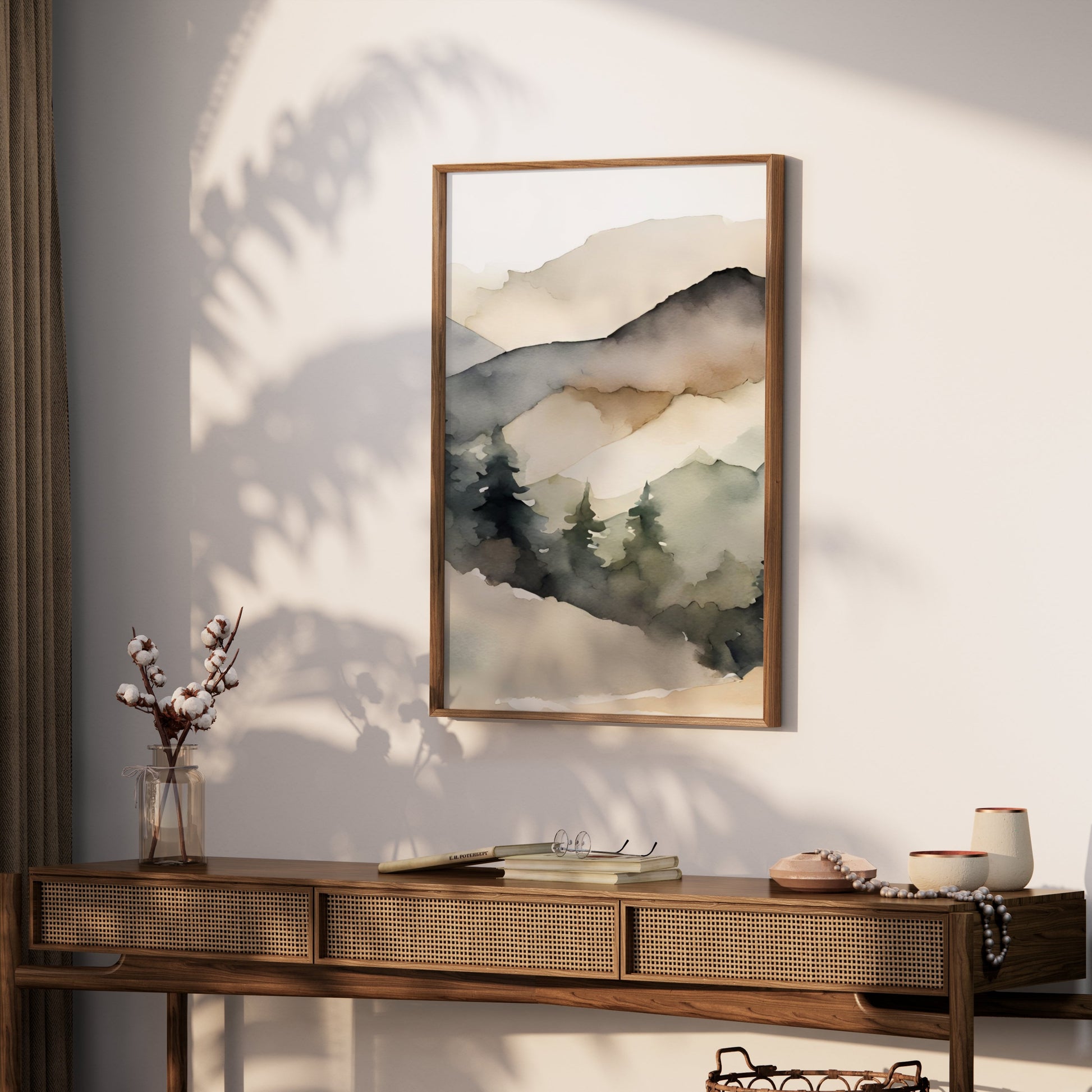 Premium Poster of Abstract Watercolor Landscape Mountain Scene Art Posters