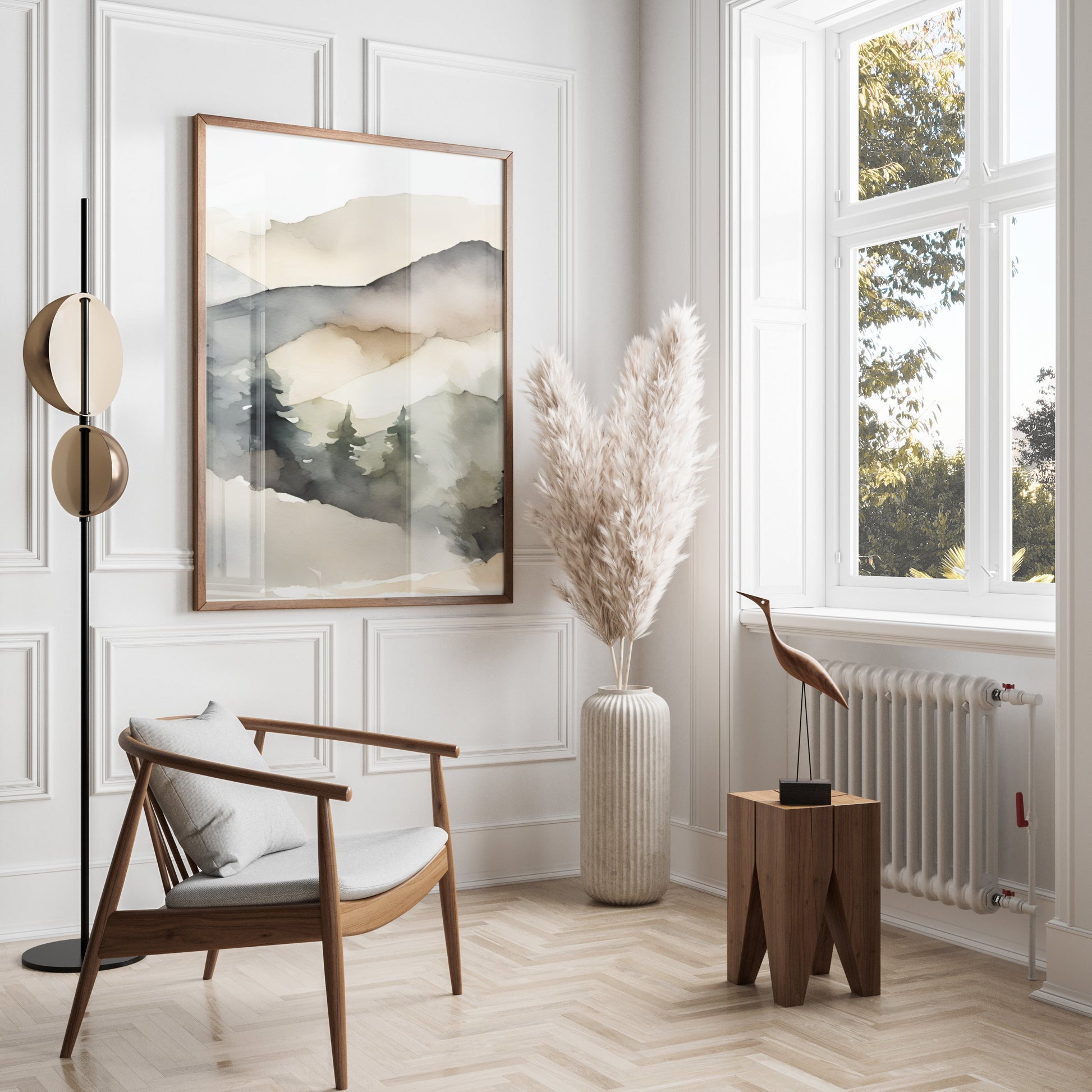 Premium Poster of Abstract Watercolor Landscape Mountain Scene Art Posters