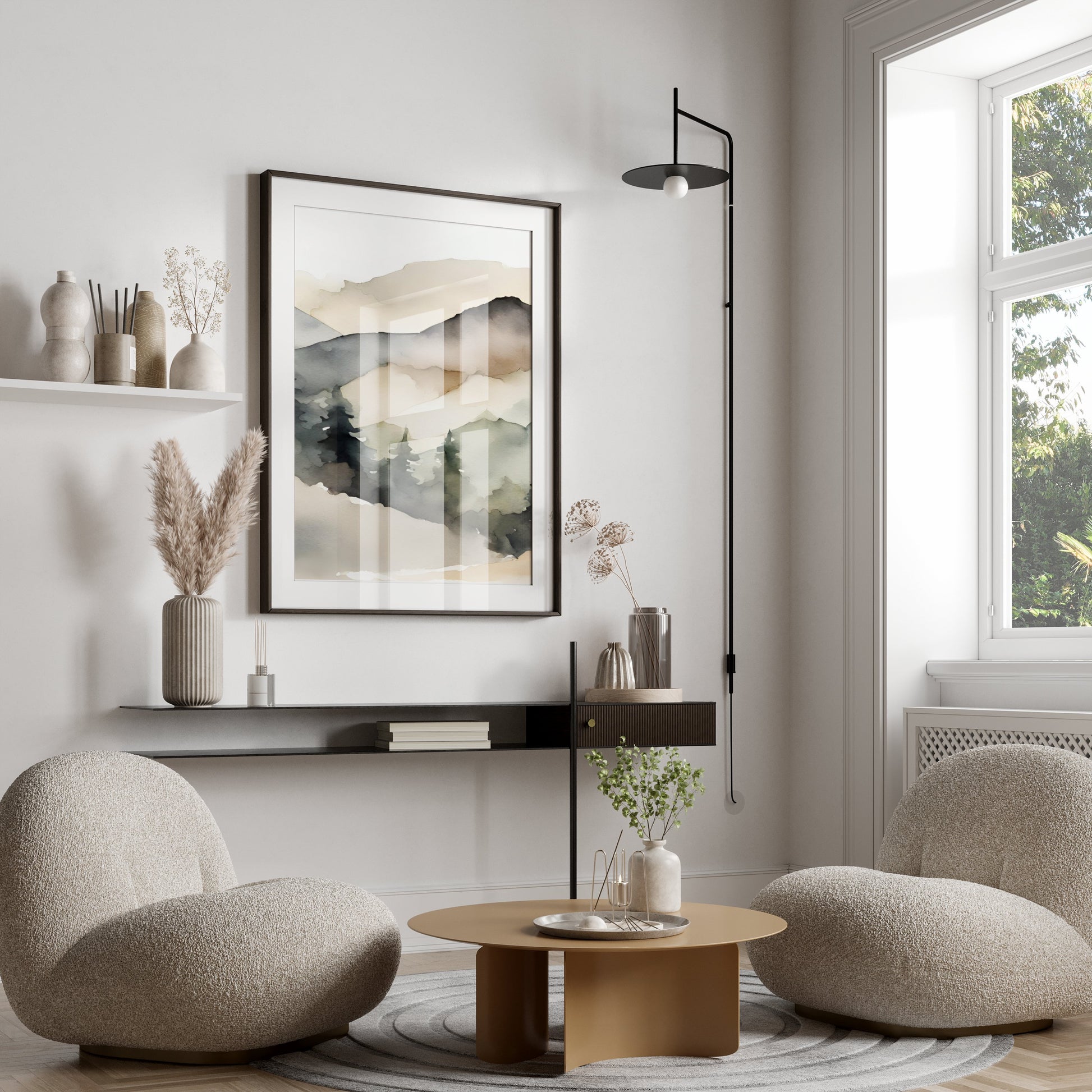 Premium Poster of Abstract Watercolor Landscape Mountain Scene Art Posters