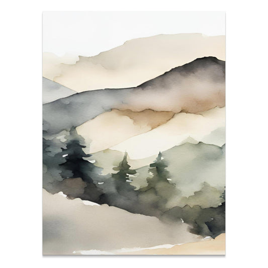 Premium Poster of Abstract Watercolor Landscape Mountain Scene Art Posters