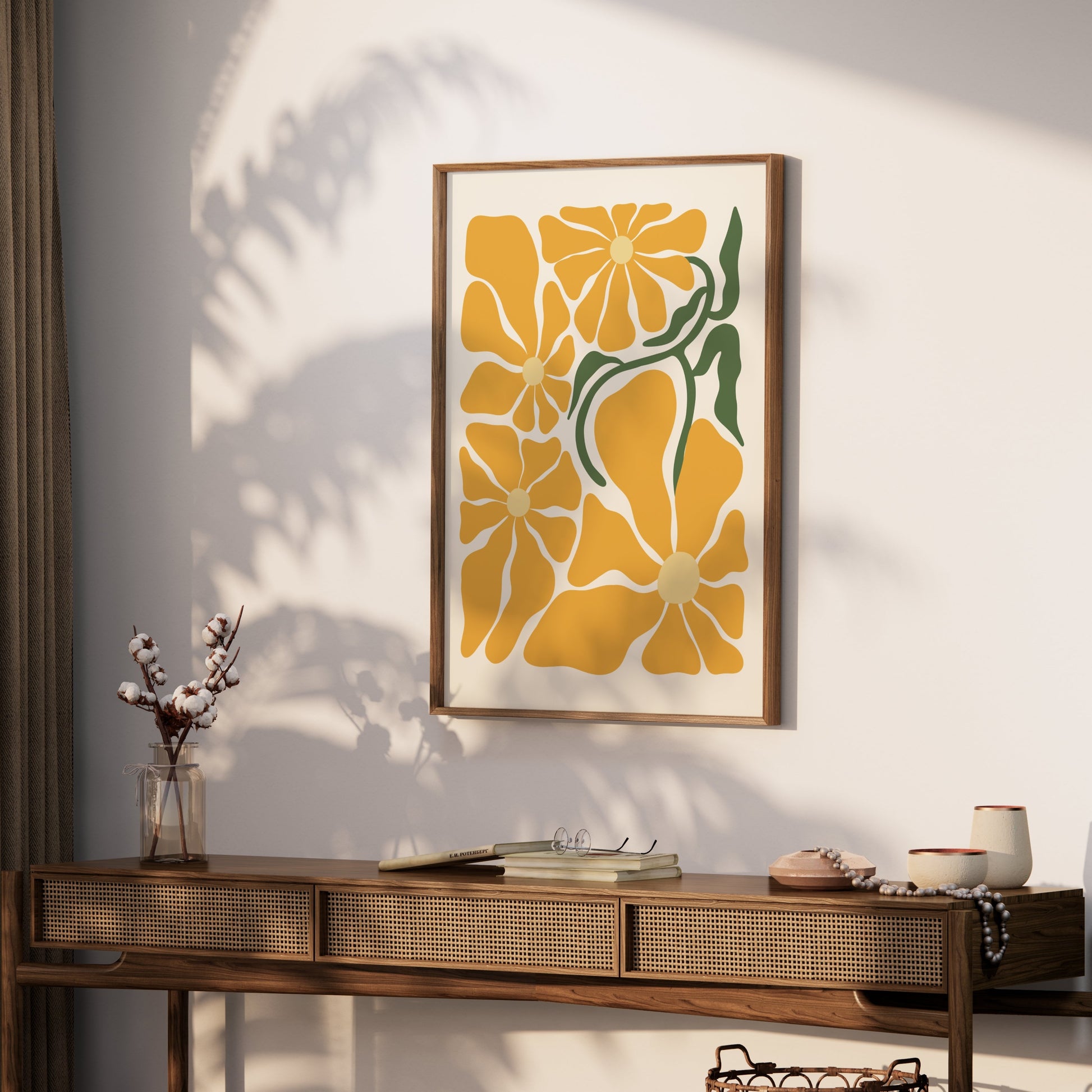 Premium Poster of Abstract Yellow Floral Pattern Art Decorative Posters
