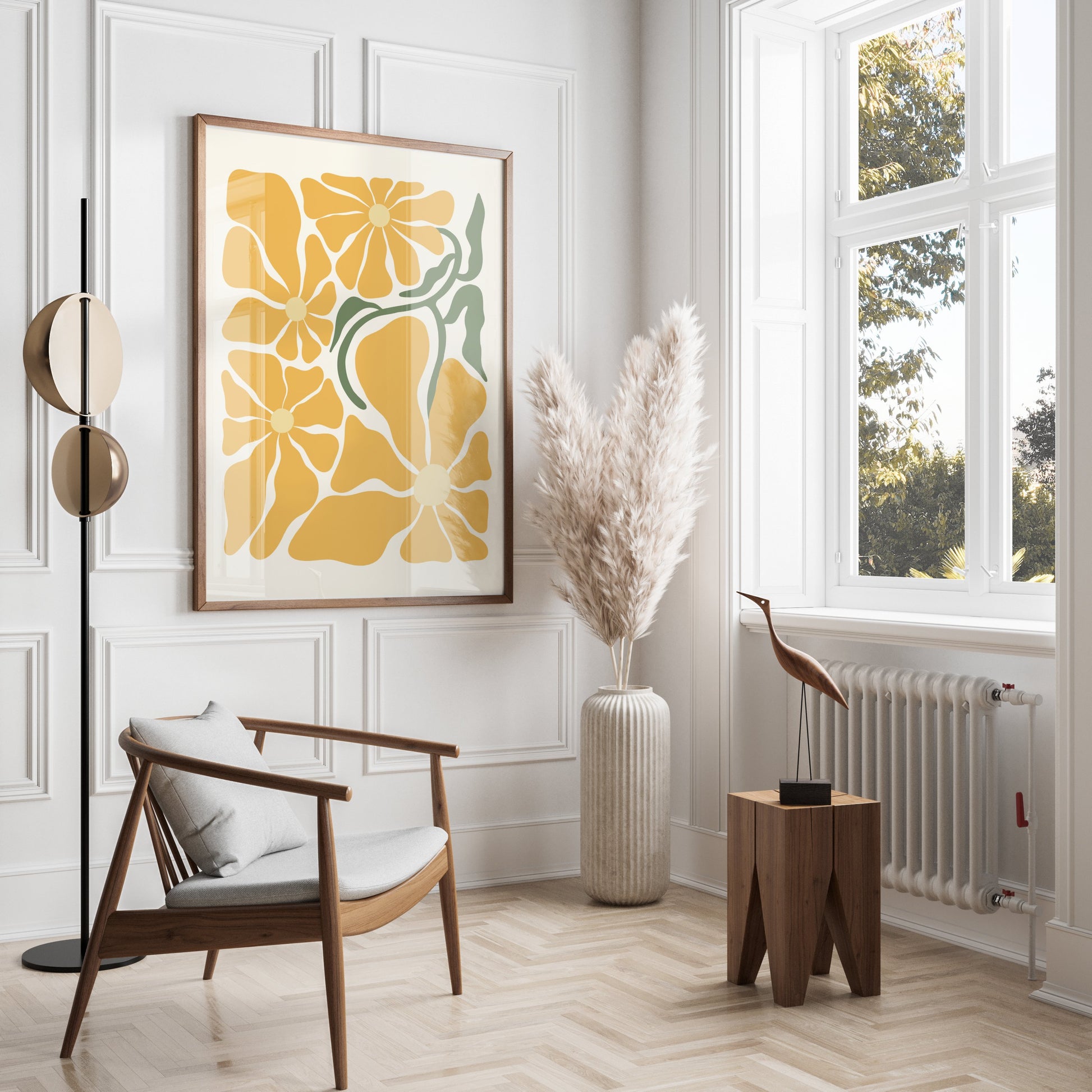 Premium Poster of Abstract Yellow Floral Pattern Art Decorative Posters