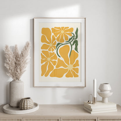 Premium Poster of Abstract Yellow Floral Pattern Art Decorative Posters